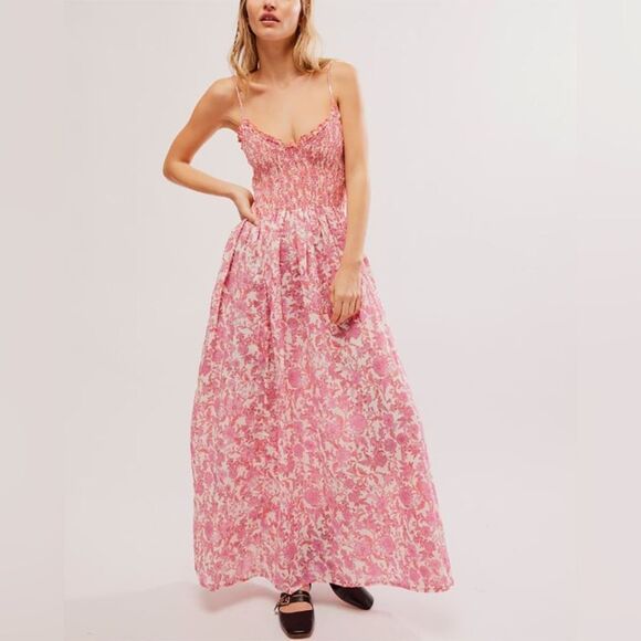 Free People Sweet Nothings Midi Dress Pink Combo, size large - Picture 6 of 10